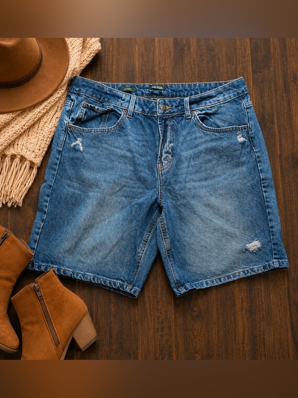 Wild Fable High Rise Denim Jorts | Distressed Blue Jean Shorts | Size 14